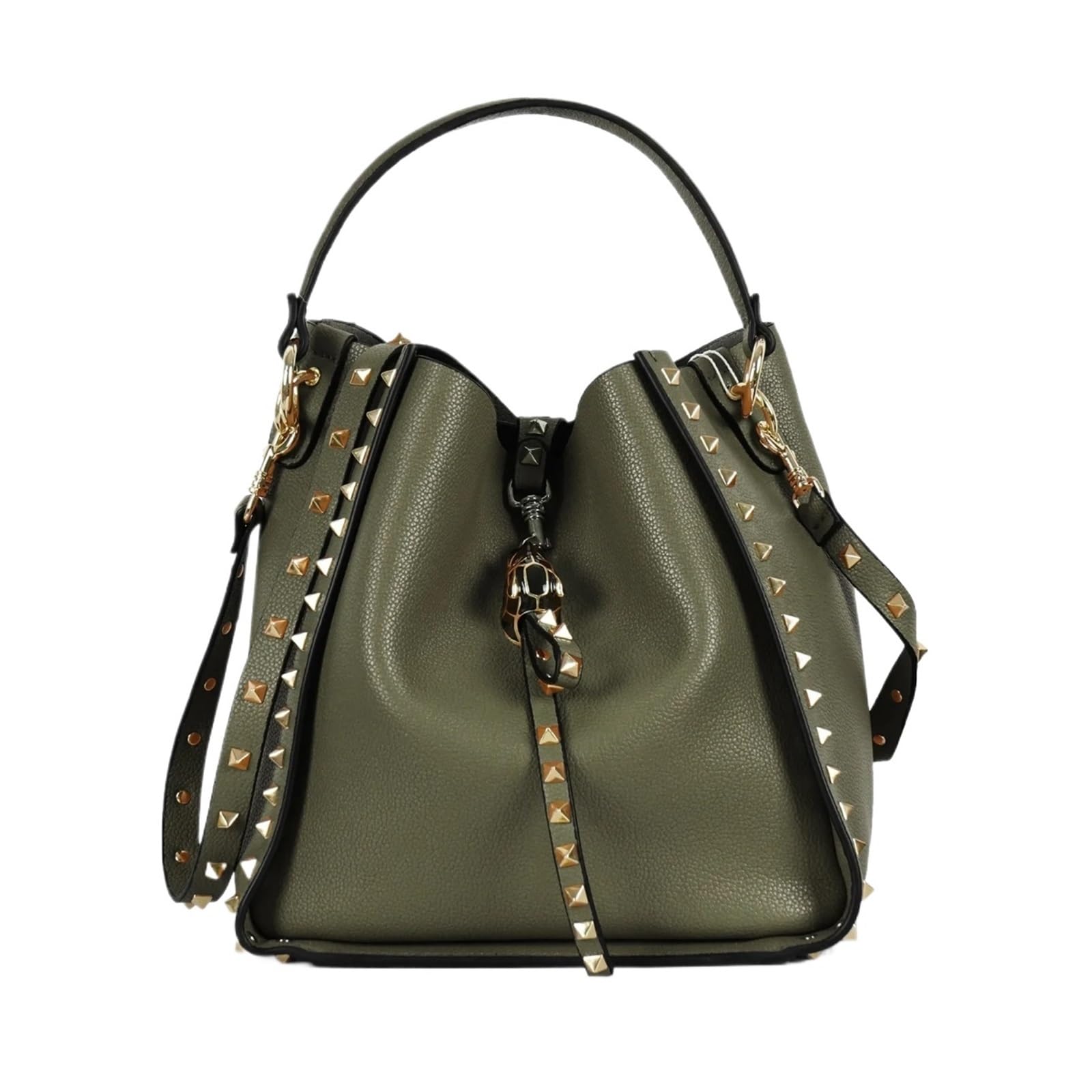 Genuine Leather Women's Bucket Bag - Stylish Rivet Shoulder Handbag for Ladies, Fashion Casual Tote Purse | Perfect for Work, Travel & Everyday Use