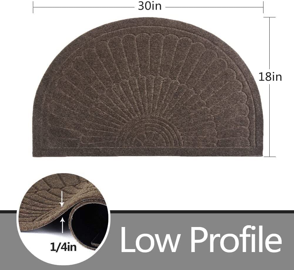 Linfevisi Brown Half Circle Door Mat - 2 Pack 18x30 Inch Non-Slip Indoor/Outdoor Welcome Mat with Rubber Backing for Front Door, Entryway, Patio - Perfect for Home, Office, and Commercial Use