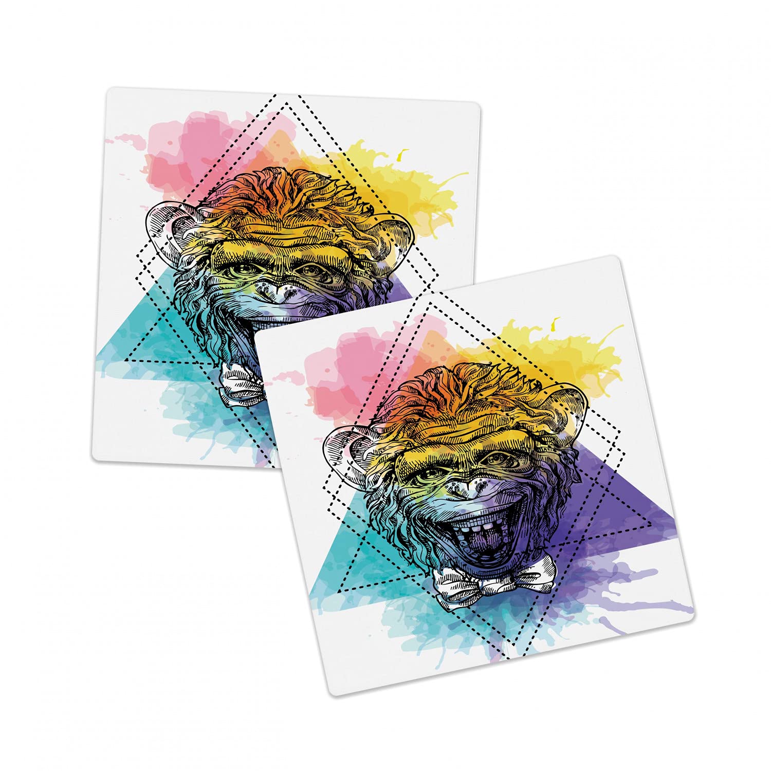 Ambesonne 2-Pack Funny Monkey with Bowtie Coasters - Absorbent Square Drink Coasters for Mugs & Cups, 4.25