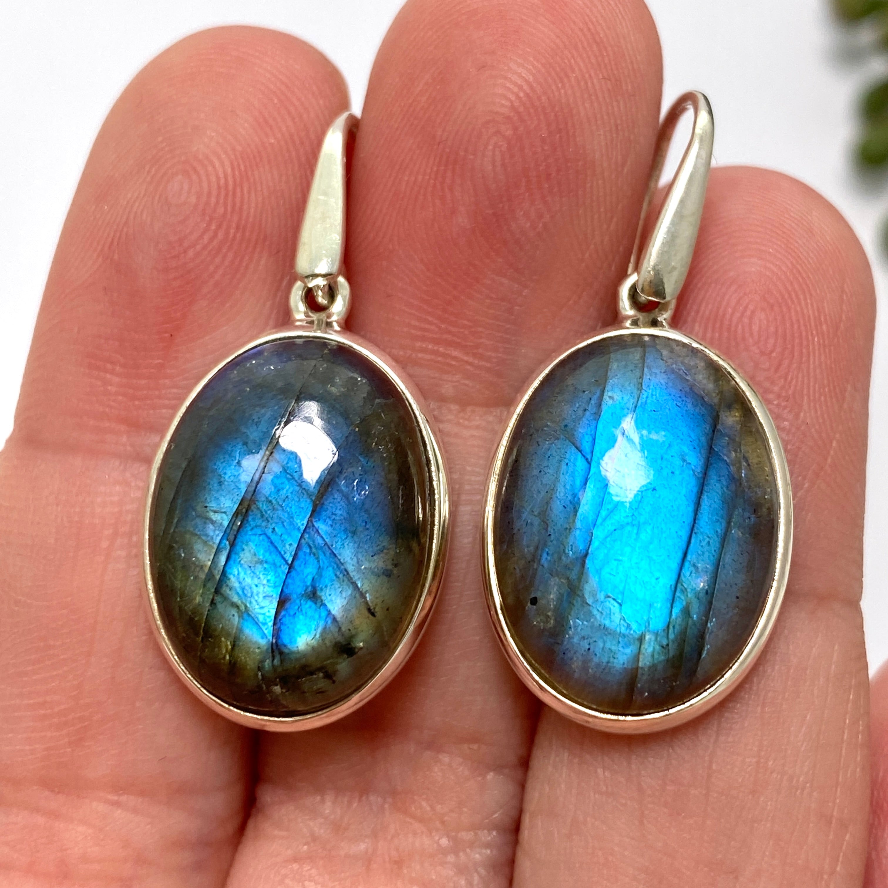 Natural Labradorite Oval Cabochon Earrings - Handmade Sterling Silver Dangle Jewelry for Women - Perfect for Everyday Wear, Office & Special Occasions