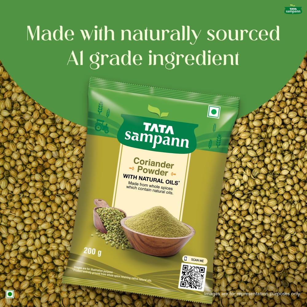 Organic Tata Sampann Coriander Powder (Dhania) 100g - Premium Ground Cilantro with Natural Oils for Cooking, Indian Cuisine & Spice Blends | Gluten-Free & Vegan-Friendly Seasoning for Curries, Soups & Marinades
