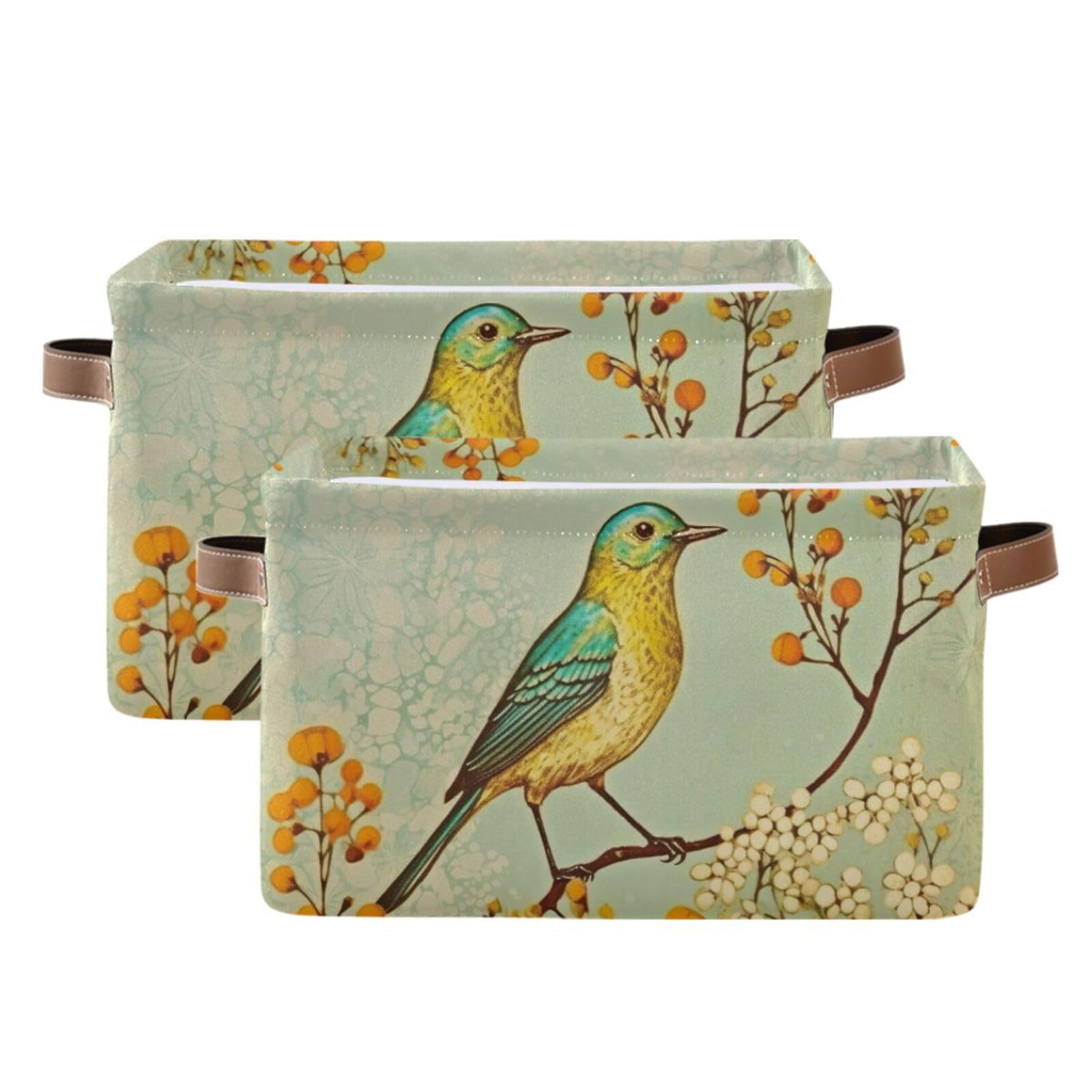 Vintage Rectangle Foldable Canvas Storage Baskets with Handles - 2 Pack Organizer Boxes for Clothes, Home & Office Organization | Perfect for Closet Shelves, Bedroom Decor & Laundry Storage