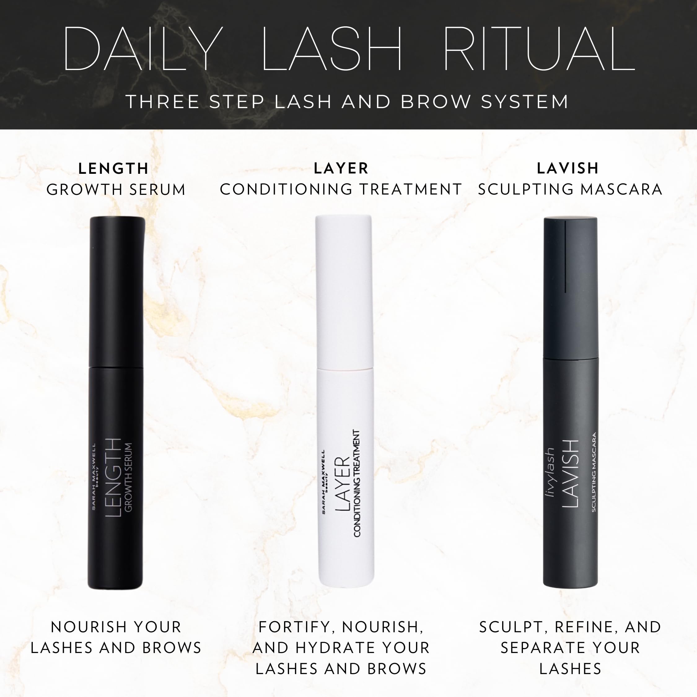Sarah Maxwell Beauty - Vegan & Cruelty-Free 3-Step Lash & Brow Growth Serum Kit | Natural Eyelash Enhancer for Longer, Fuller Lashes | Daily Lash Treatment for Women | Perfect for Nighttime Routine & Special Occasions