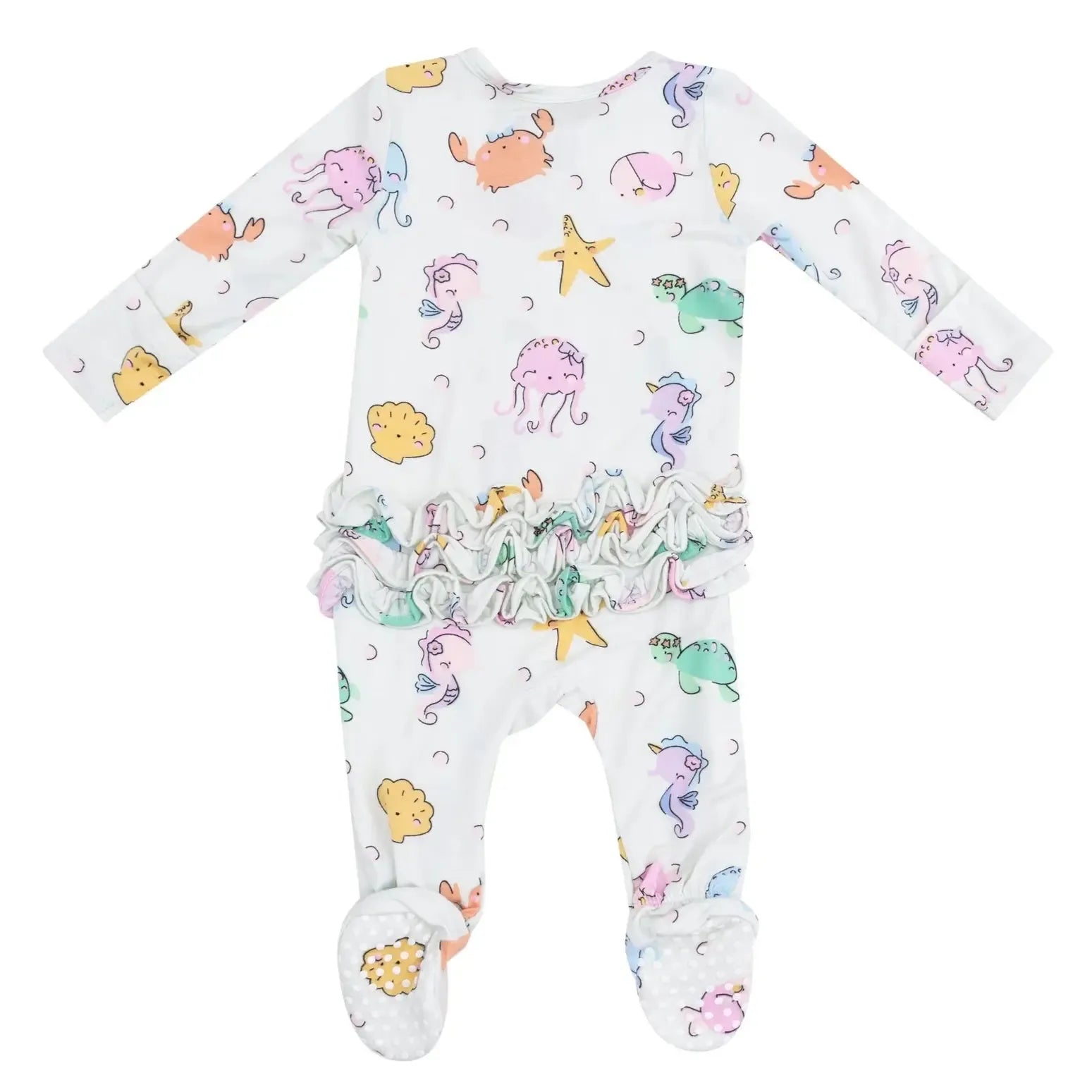 Angel Dear Two-Way Zipper Ruffle Back Footie - Cute Sea Creatures Baby Romper for Newborns & Infants | Perfect for Playtime, Nursery & Photo Shoots