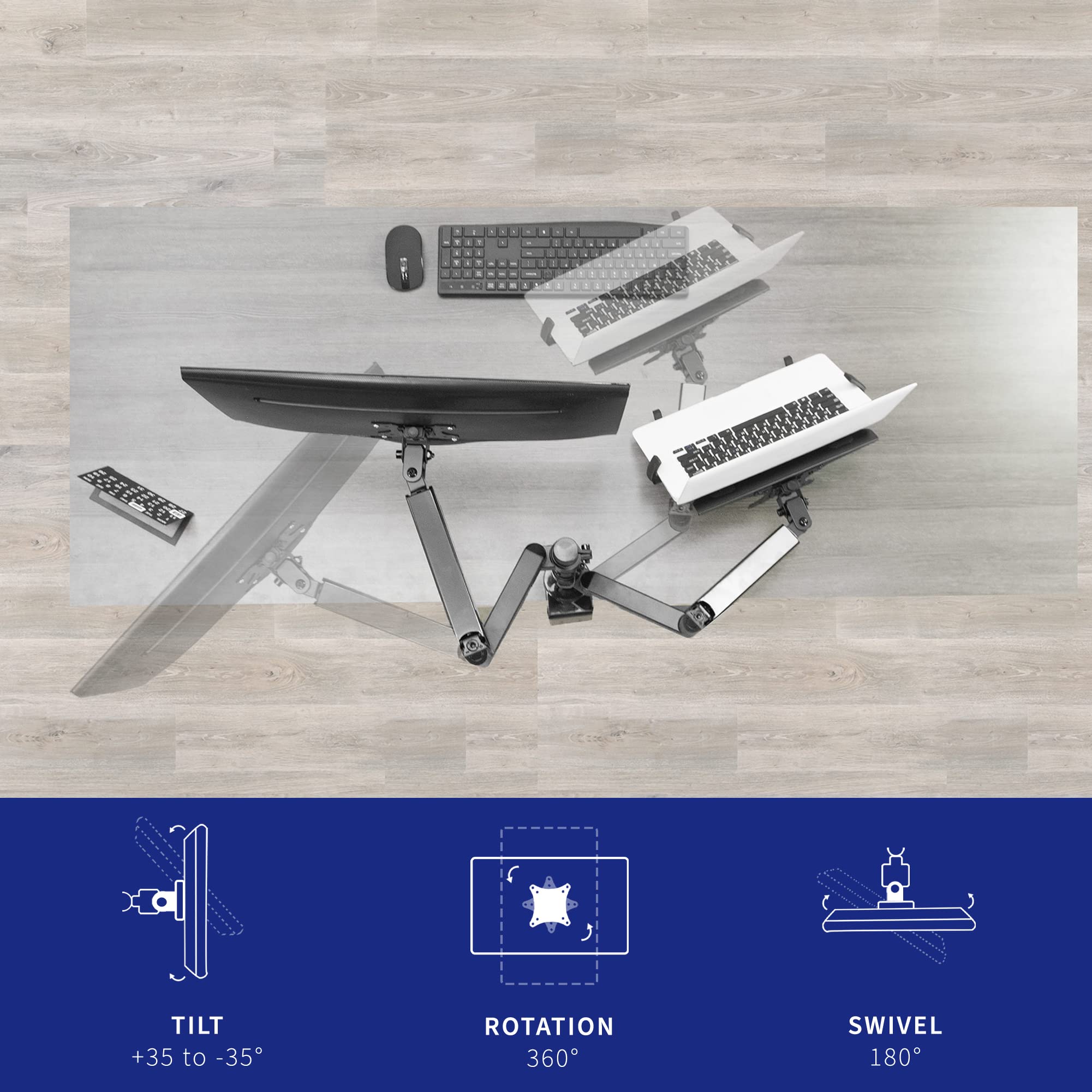 VIVO Dual Arm Monitor and Laptop Mount Stand for 17-32 inch Screens & 10-15.6 inch Laptops - Pneumatic Height Adjustable, Full Motion Articulating Arm, Heavy Duty VESA Mount (STAND-V102L) - Perfect for Home Office, Gaming Setup and Workspace Ergonomics