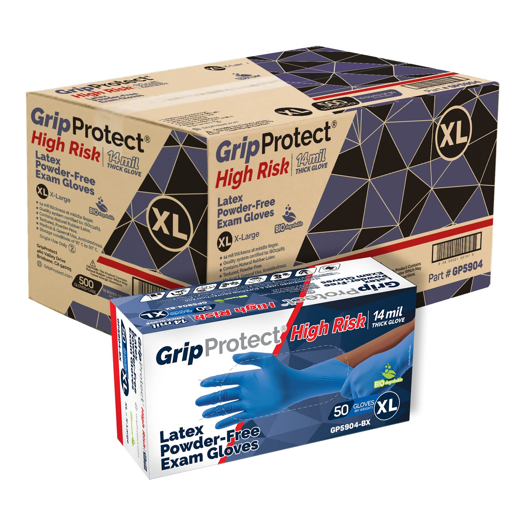 GripProtect 14 Mil Latex Exam Gloves - Powder-Free Disposable Gloves for Medical, Law Enforcement & First Responders | X-Large (500 Count) | Ideal for Healthcare, Tattoo Artists & Food Handling