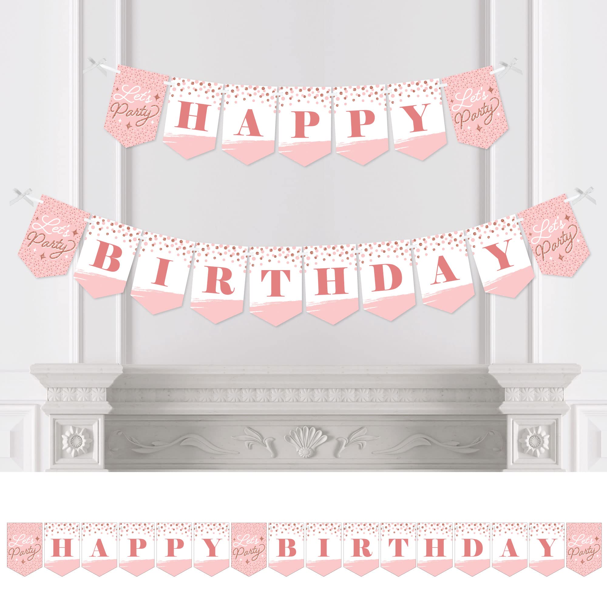 Pink Rose Gold Happy Birthday Bunting Banner - Elegant Party Decorations for Birthday Celebrations - Perfect for Indoor & Outdoor Birthday Parties, Baby Showers, and Special Events