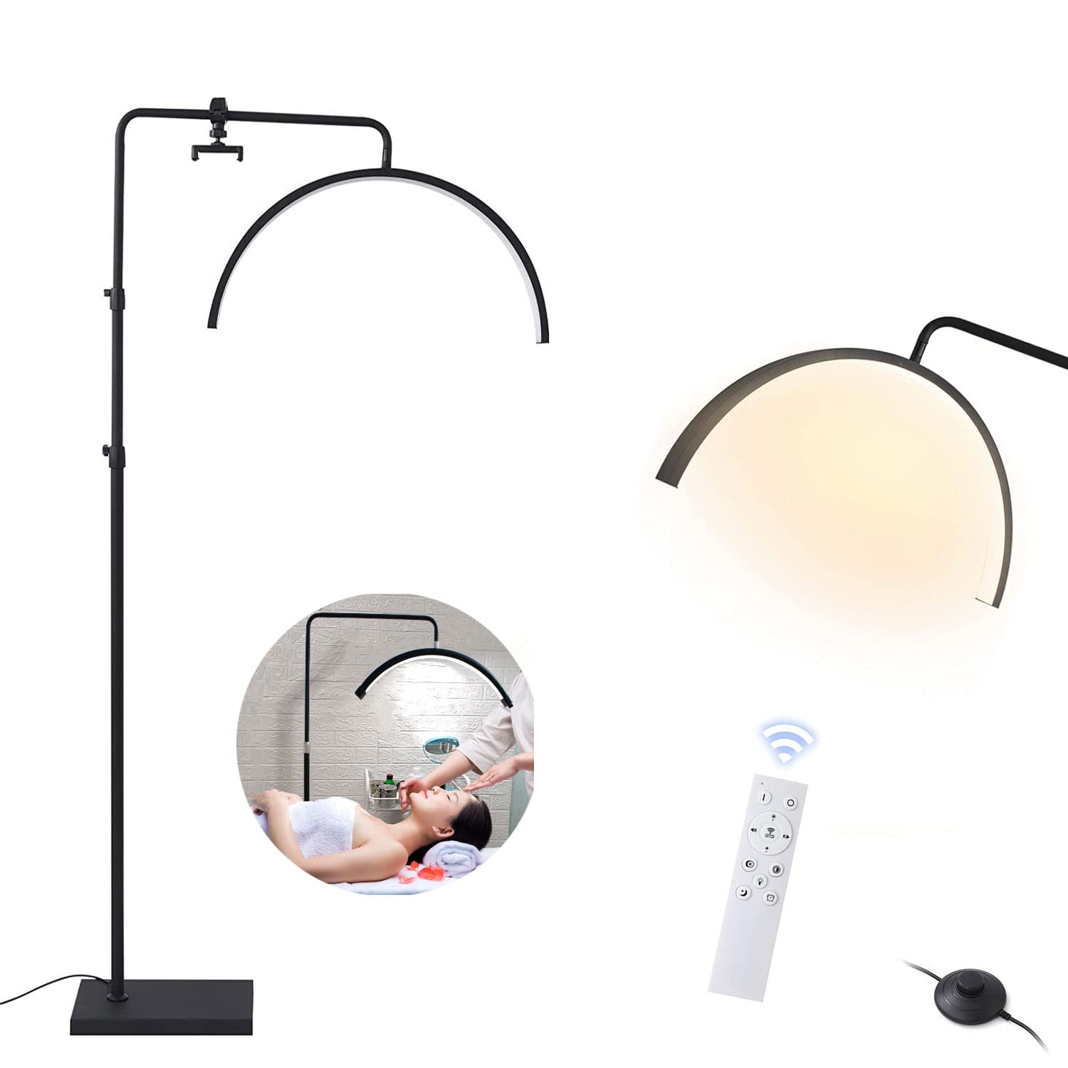 Professional LED Lash Extension Lamp for Eyelash Technicians - 36W Adjustable Color Temperature (3000K-6000K) with Remote Control & Phone Holder - Black Floor Light for Perfect Lash Application - Ideal for Salon, Spa & Home Beauty Stations