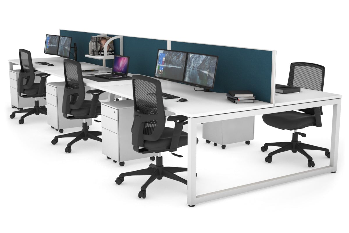 Quadro Loop Legs 6-Person Office Workstation Desk - 1600L x 800W with Cable Management Scallop - Ideal for Collaborative Workspaces & Open Office Environments