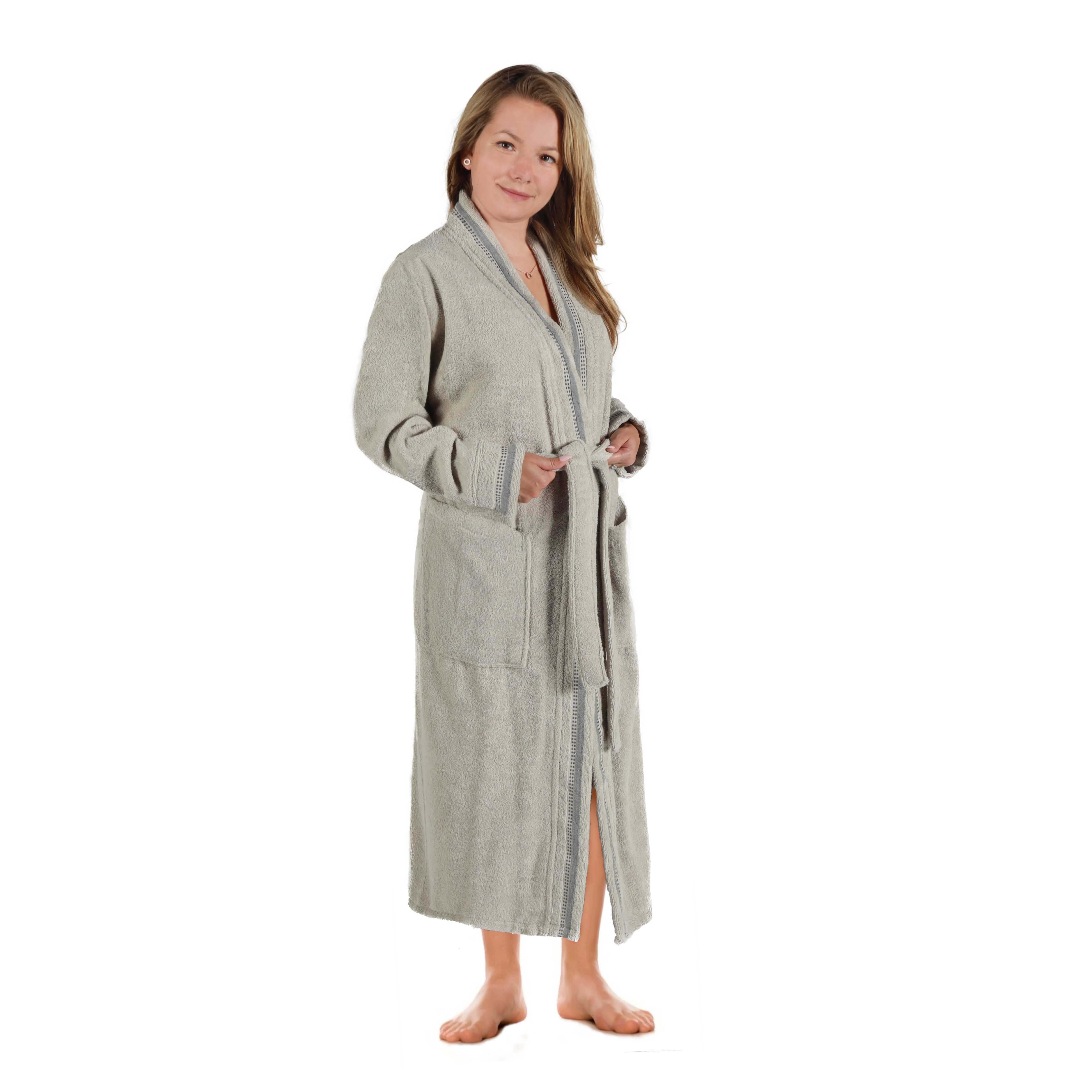 Unisex Cotton Terry Kimono Bathrobe with Embroidery - Soft & Absorbent for Spa, Beach & Home Relaxation
