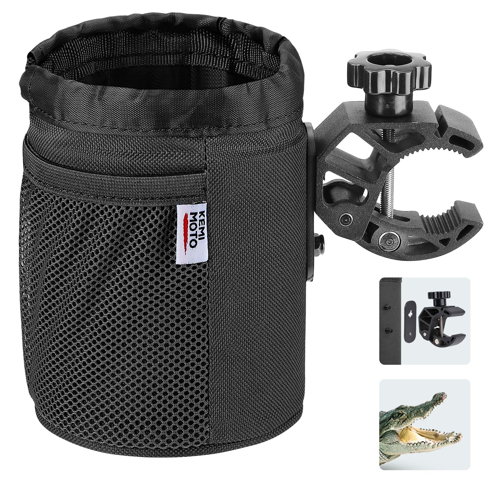 KEMIMOTO Motorcycle Cup Holder with Alligator Clamp - Universal for ATV, Bike, Boat - Perfect for Outdoor Adventures