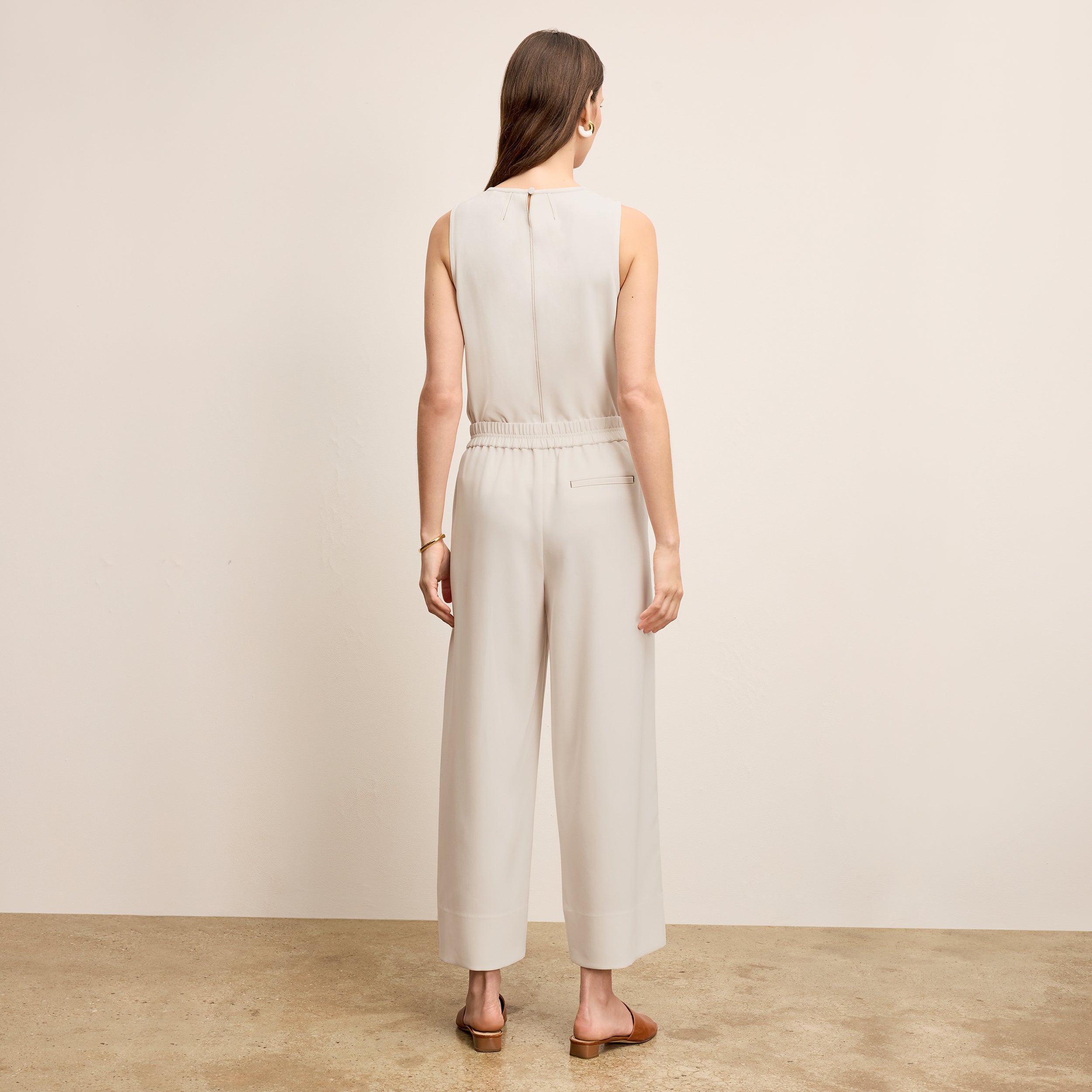 Elena Culotte Everyday Crepe Pants with Topstitch Detail - Comfortable Eggshell Women's Trousers for Work, Office & Casual Wear