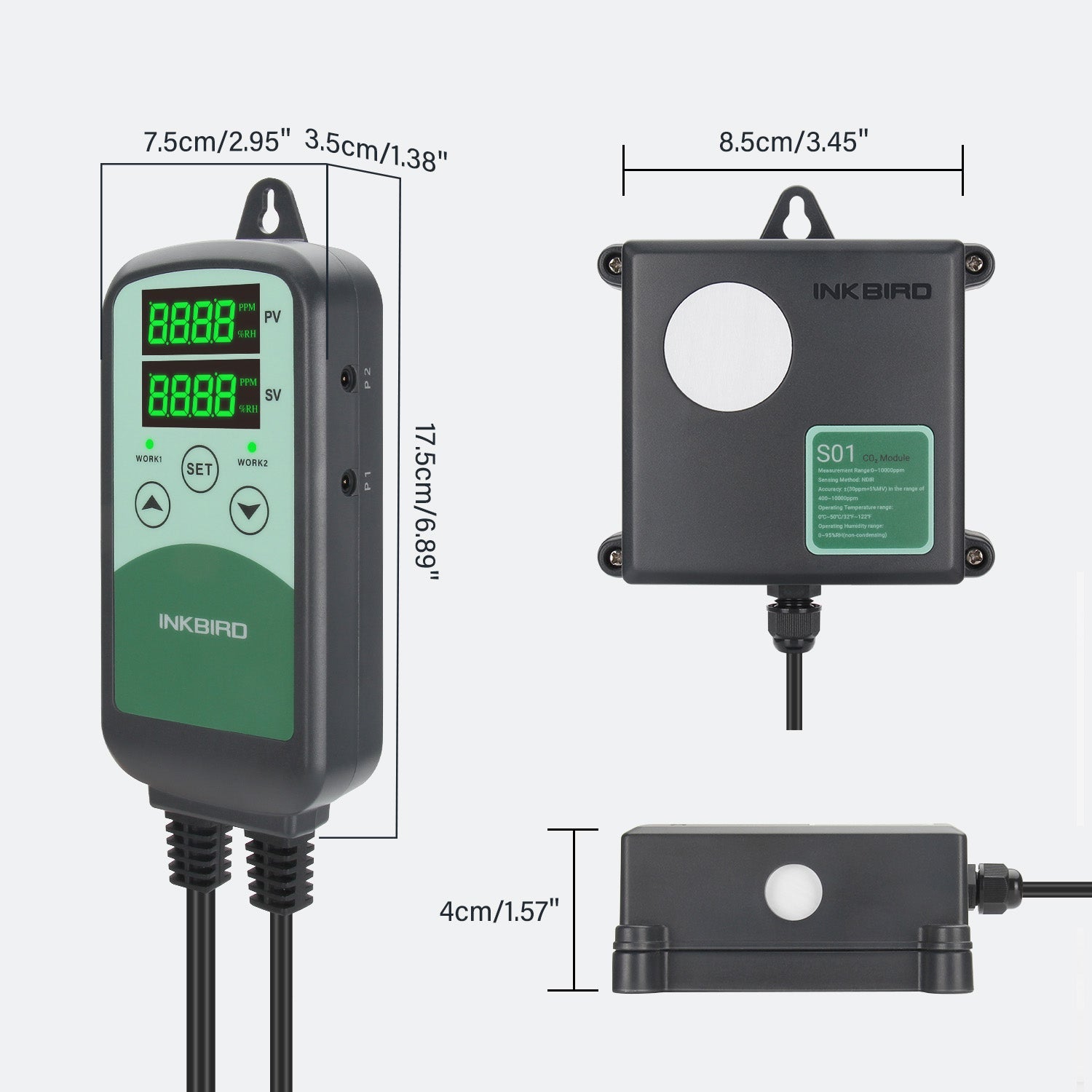 Programmable CO2 Controller with S01 Sensor ICC 500T - Smart Greenhouse & Indoor Grow Room Climate Control System