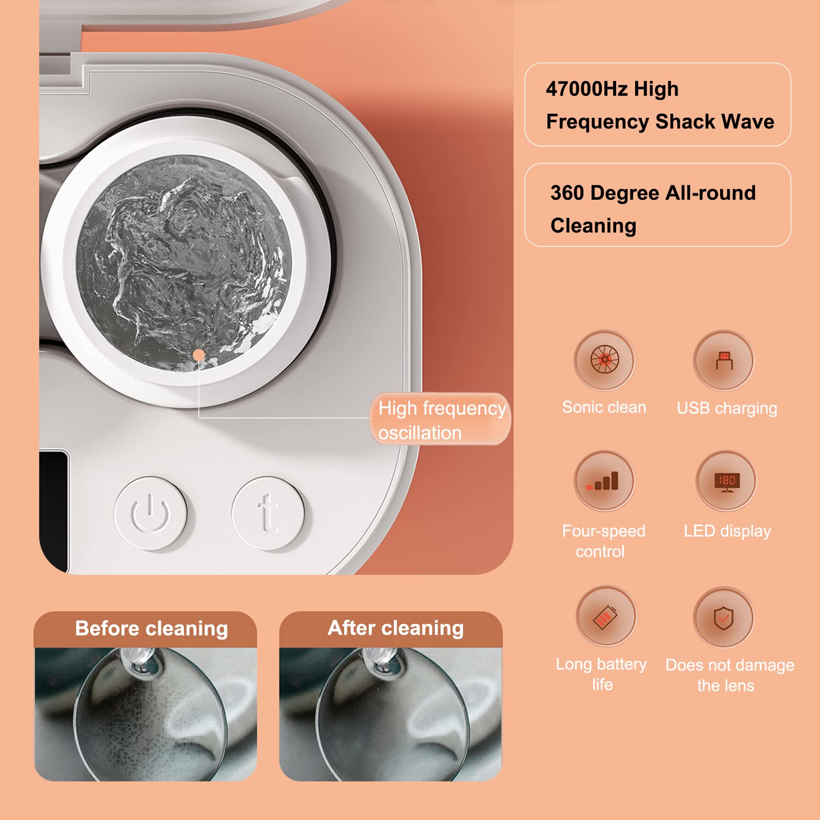 Ultrasonic Contact Lens Cleaner & Sterilizer - Fast Deep Cleaning for Protein Removal | Perfect for Daily Lens Care & Travel Use