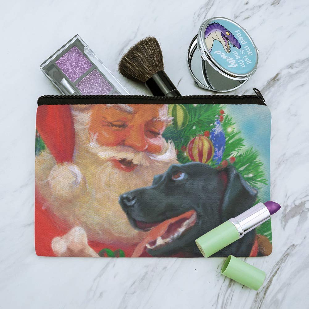 Christmas Holiday Santa and Black Labrador Dog Makeup Bag - Cosmetic Organizer Pouch for Travel, Gym & Daily Essentials Storage