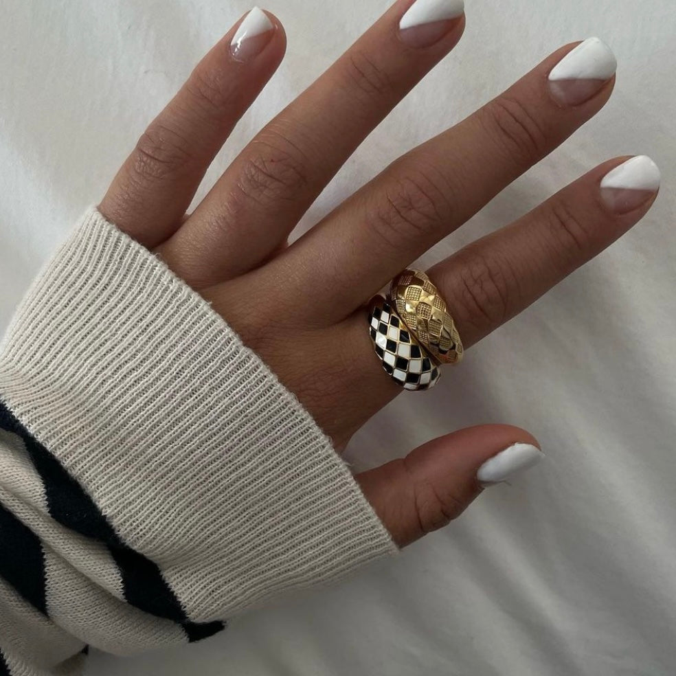 Checker Rings Set of 2 - Fashion Statement Jewelry for Women | Perfect for Parties, Weddings & Everyday Wear