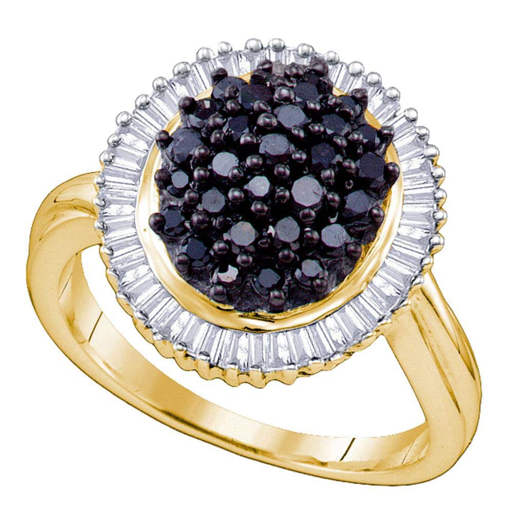 Sterling Silver Women's Round Black Enhanced Diamond Cluster Oval Ring - 1.00 CTTW, Elegant Jewelry Gift for Anniversary, Wedding & Special Occasions