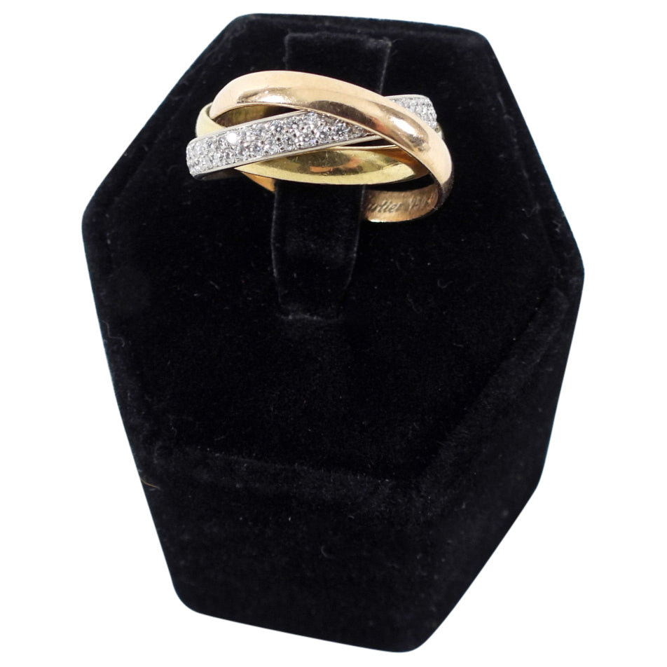 Cartier 18k Tri-Color Gold Diamond Trinity Ring for Women - Luxury Stackable Wedding Band, Anniversary Gift & Everyday Jewelry