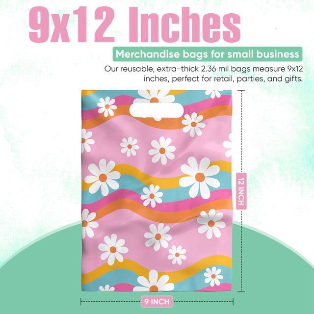 Groovy Daisy Merchandise Bags 9x12 Inches - 50 Pack Bulk Wholesale - Perfect for Retail Stores, Boutiques & Gift Packaging