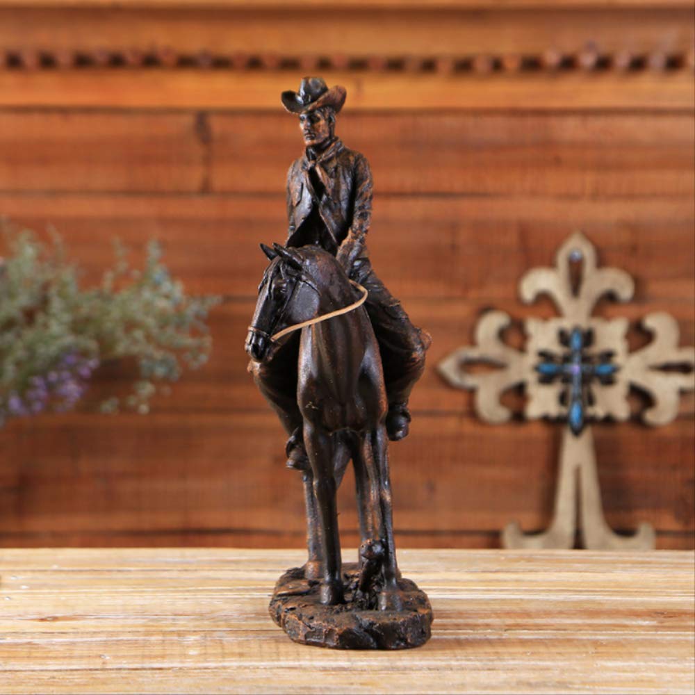 LILOVE 14'' Resin Cowboy on Horse Statue - Western Decor, American West Figurine, Miniature Animal Sculpture for Home, Office & Christmas Decorations | Perfect for Western Themed Parties, Ranch Decor & Holiday Gift