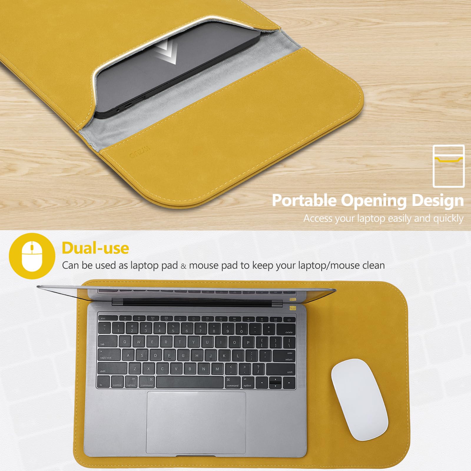 HYZUO 13 Inch Laptop Sleeve Case Bag for MacBook Air M3/M1, MacBook Pro M2/M1, iPad Pro, iPad Air, XPS, Surface Pro - Protective Pouch Included in Olive Yellow - Perfect for Work, Travel & School