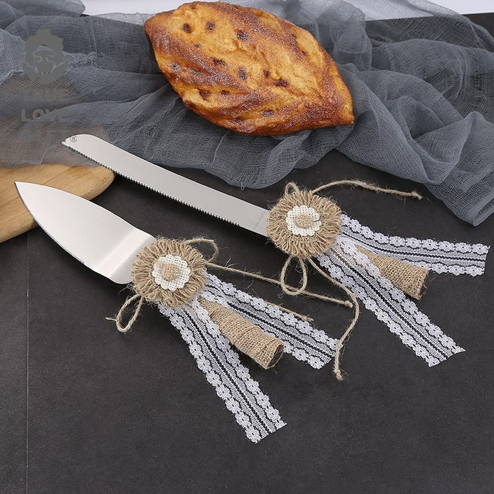 2-Piece Stainless Steel Cake Knife & Server Set - Sharp Bread Knife, Cheesecake Knife & Pizza Cutter - Wedding, Party & Kitchen Essentials for Cake Cutting, Serving & Baking Needs