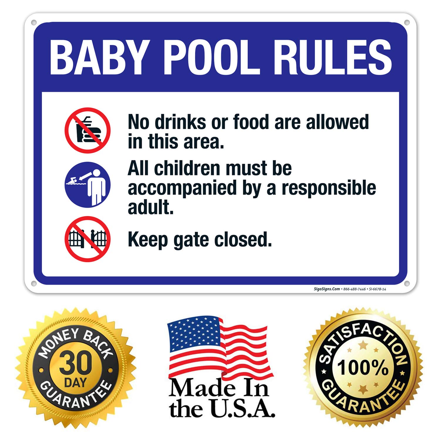 Baby Pool Rules Sign - 10x14 Inches Rust-Free .040 Aluminum Pool Sign, Fade Resistant for Indoor/Outdoor Use, Made in USA - Perfect for Backyard Pools, Community Centers & Swim Schools