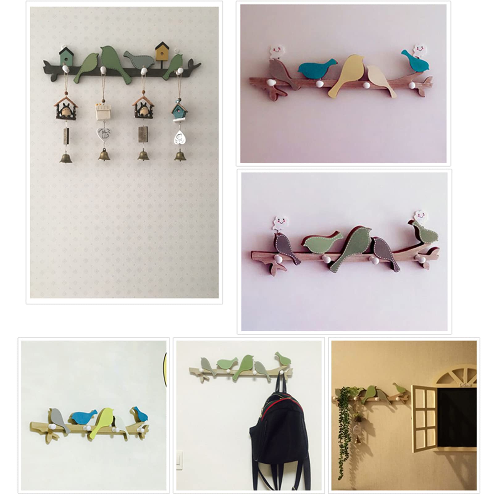 Wooden Bird Coat Hooks - Decorative Wall Key Holder for Living Room, Bedroom & Bathroom