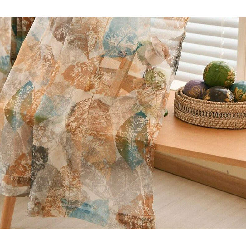 Jason Autumn Leaves Print Curtain - Orange Fall Foliage Window Drapes for Living Room & Bedroom - Perfect for Seasonal Home Decor
