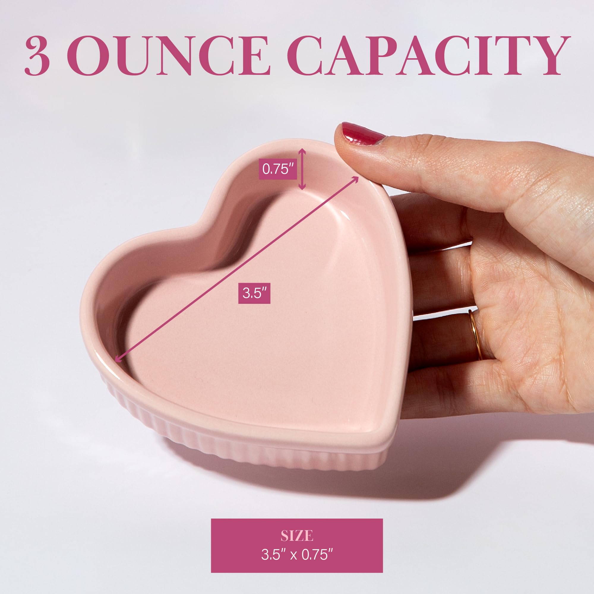 Paris Hilton Heart Shaped Ramekin Set - 4-Piece Mini Ceramic Baking Dishes | Oven & Dishwasher Safe Stoneware | PFOA-Free | Perfect for Valentine's Day Desserts, Romantic Dinners & Party Appetizers (Pink)