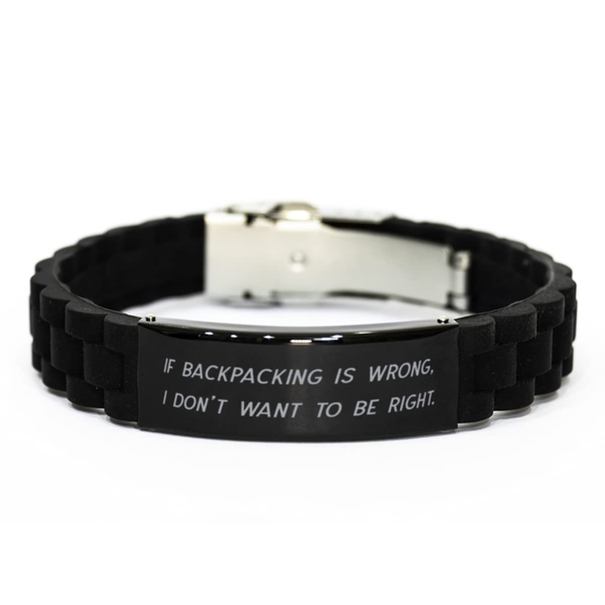 Funny Backpacking Bracelet - If Backpacking is Wrong I Don't Want to Be Right - Adjustable Black Glidelock Clasp for Men & Women - Perfect for Hiking, Travel & Outdoor Adventures