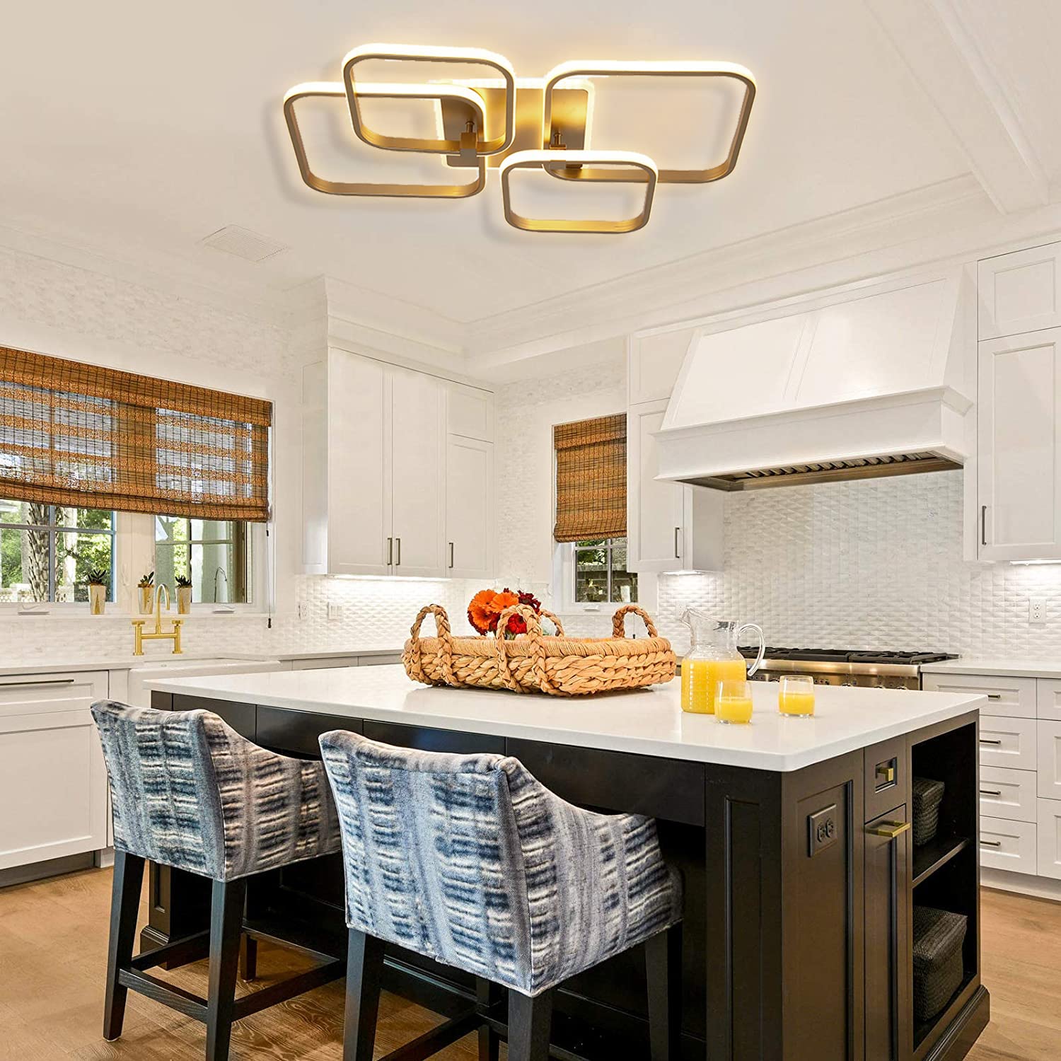 Becailyer 60W Dimmable LED Ceiling Light - Modern Gold Square Chandelier with Remote Control, Acrylic Shade for Living Room Bedroom Dining Room - Perfect for Home Decor & Ambient Lighting