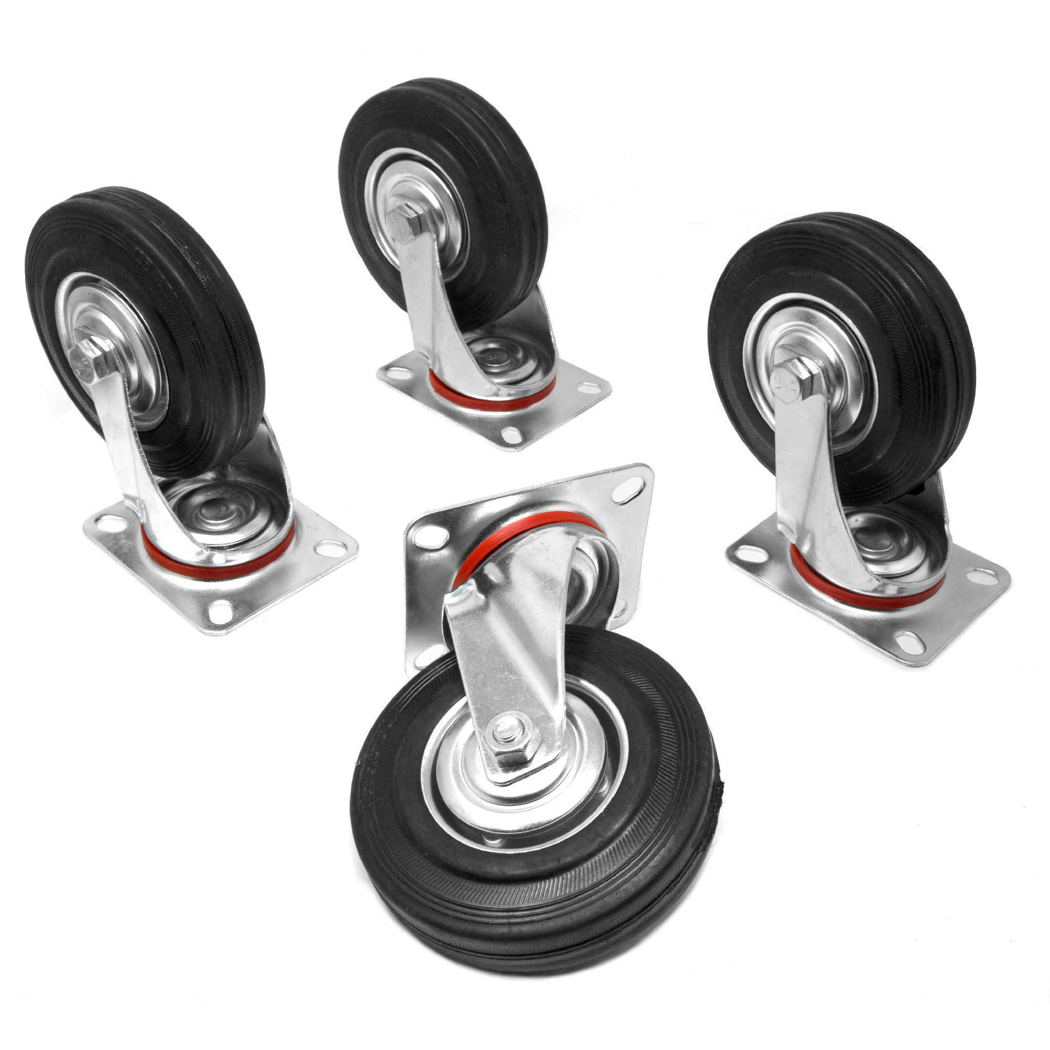 WEN CA5225W 5-Inch Heavy Duty Swivel Caster Wheels with Roller Bearings & Rubber Plate - 220 lbs Capacity (Set of 4) - Perfect for Industrial Carts, Workbenches, and Workshop Equipment