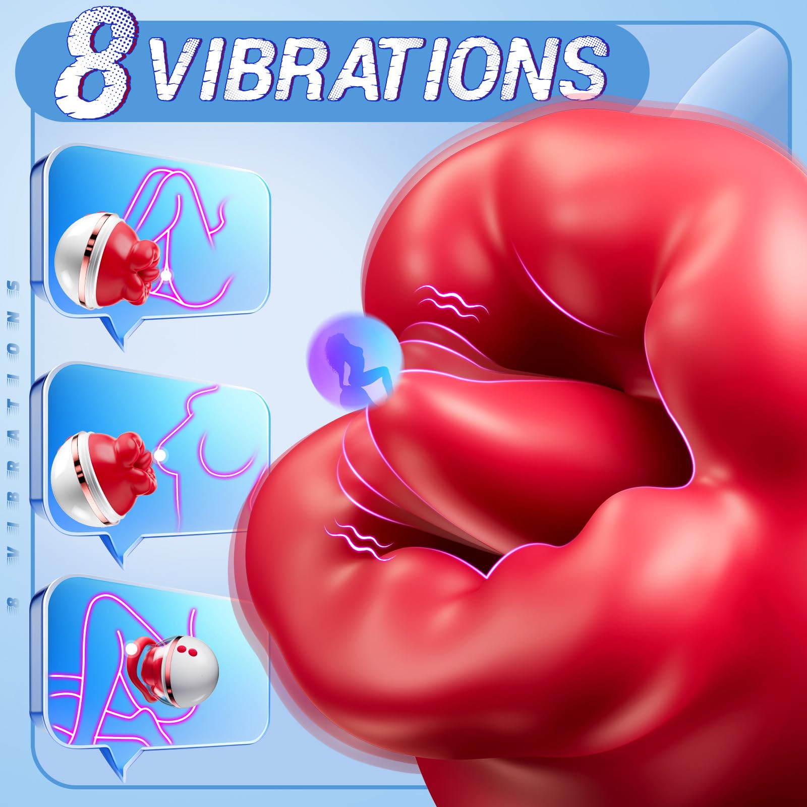 3-in-1 Rose Clitoral Vibrator with Suction & Tongue Stimulation - 5 Sucking & 8 Vibration Modes for Women, Waterproof Adult Sex Toy for Couples Play & Solo Pleasure (Red) - Perfect for Sensual Massage, Foreplay & Intimate Moments