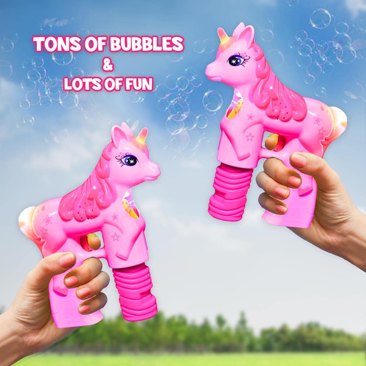 Unicorn Bubble Guns for Kids - 2 Pack Bubble Blower Toys with Refill Bottles & Batteries | Outdoor Bubble Maker for Toddlers, Boys & Girls | Perfect for Birthday Parties, Backyard Play & Summer Fun