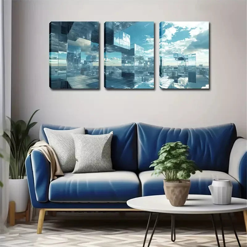 3-Piece Abstract Urban Structure Wall Art Set - Framed Canvas 40x60cm (16x24in) - High Quality Print - 100% Australian Made - Ready to Hang - Perfect for Living Room, Bedroom & Office Decor