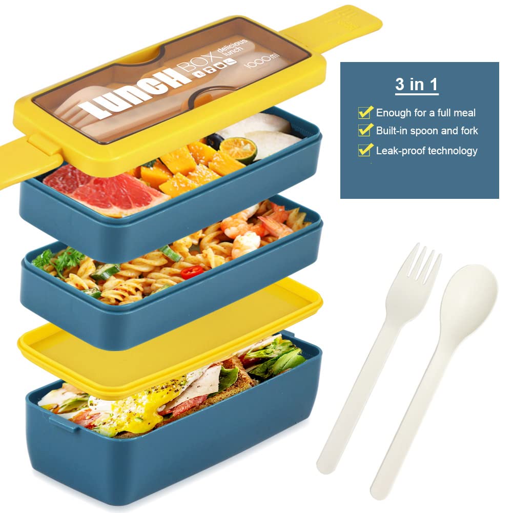 Iteryn 3-in-1 Compartment Bento Box - Eco-Friendly Wheat Straw Lunch Container, Leakproof & Stackable for Meal Prep | Perfect for Office, School, Picnics & Healthy Eating