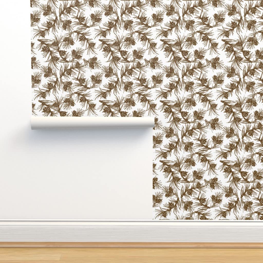 Premium Commercial Grade Wallpaper - 27ft x 2ft Nature Inspired Pine Tree Forest Design with Pinecones | Traditional Peel & Stick Wallpaper for Living Room, Bedroom, Office Decor by Spoonflower