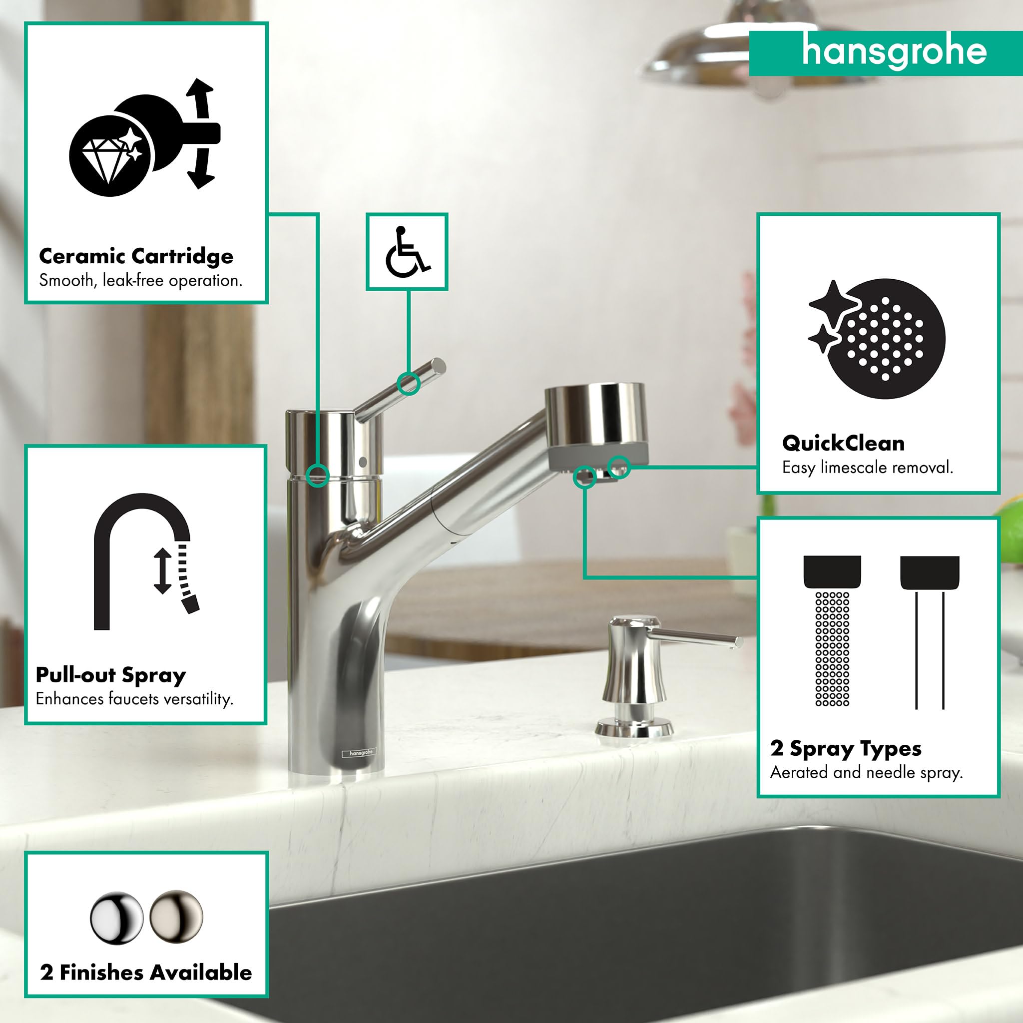 hansgrohe Talis S Chrome Single-Handle Pull-Out Sprayer Kitchen Faucet - Modern Water-Saving Design for Sink, Dishwashing & Food Prep (Model 06462000)