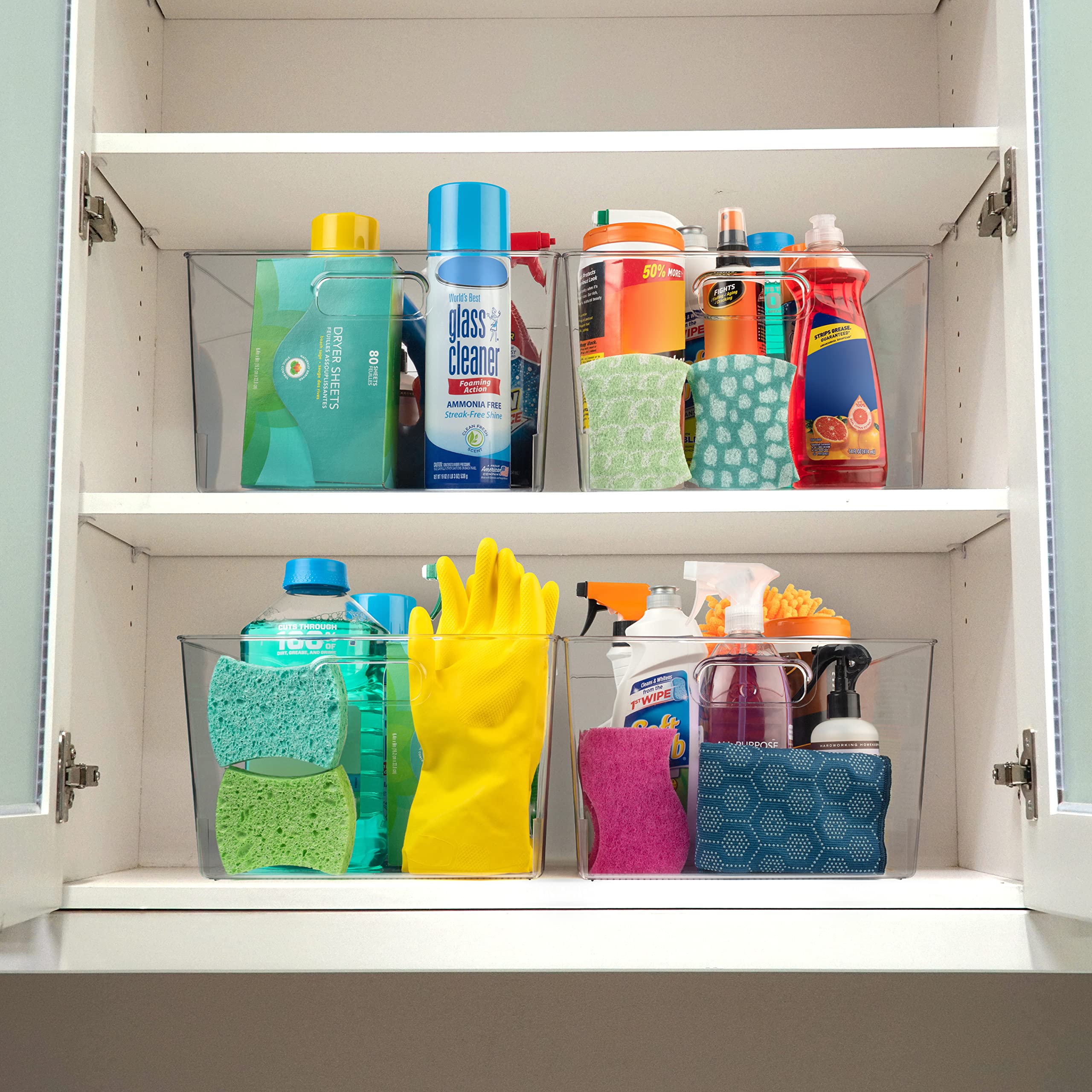Clear Plastic Storage Bins – XL 6 Pack for Kitchen, Pantry & Fridge Organization | Stackable Cabinet Organizers | Perfect for Food Storage, Home & Office Use