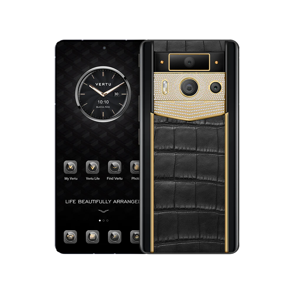 METAVERTU 2 Luxury Smartphone - 18K Gold Plated, Diamond-Encrusted Alligator Skin, Web3 AI Phone (Black) - Perfect for Business Executives & Tech Enthusiasts
