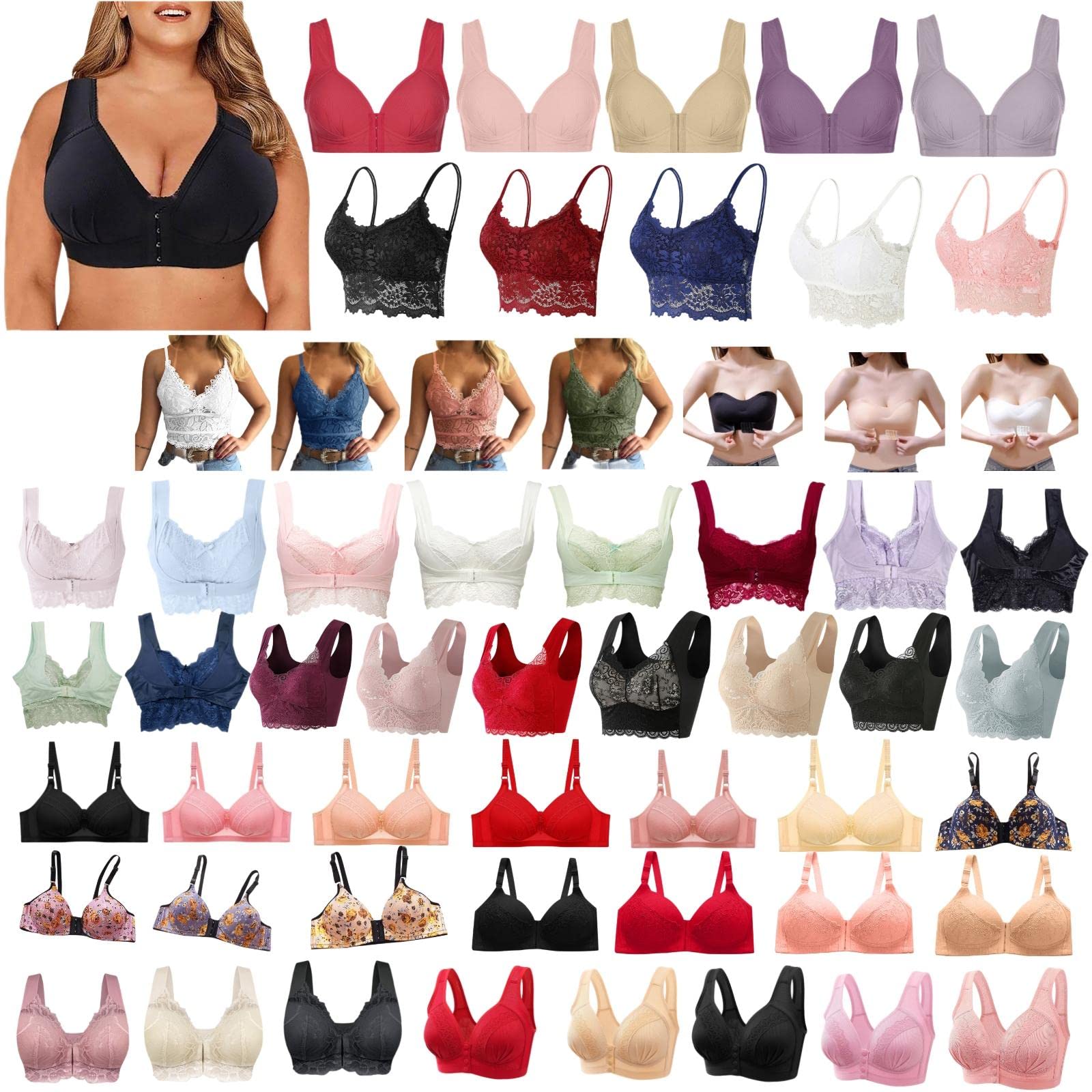 BFAFEN Women's Front Closure Bras - Plus Size Wireless Push Up Bra with Full Coverage, Stretchy Racerback & Padded Bralette - Comfortable for Yoga, Workout & Everyday Wear