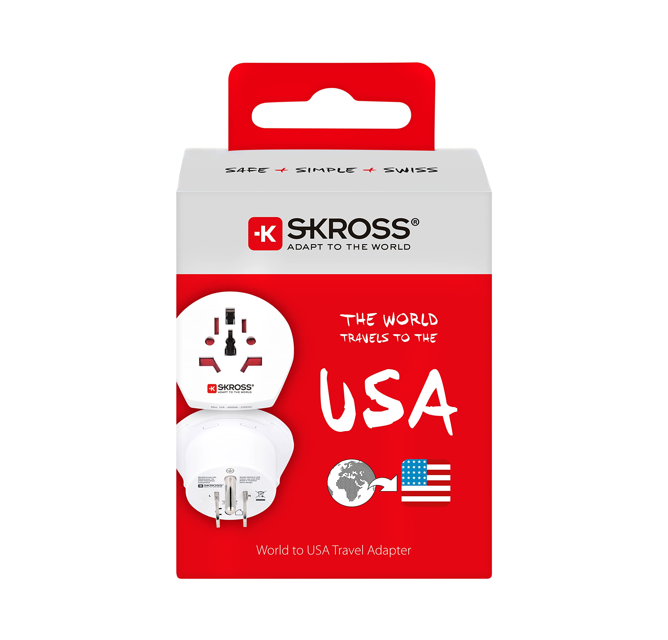 Skross World to USA Travel Adapter - Universal Power Plug Converter for International Travel - White | Perfect for Laptops, Phones & Devices in Hotels & Airports