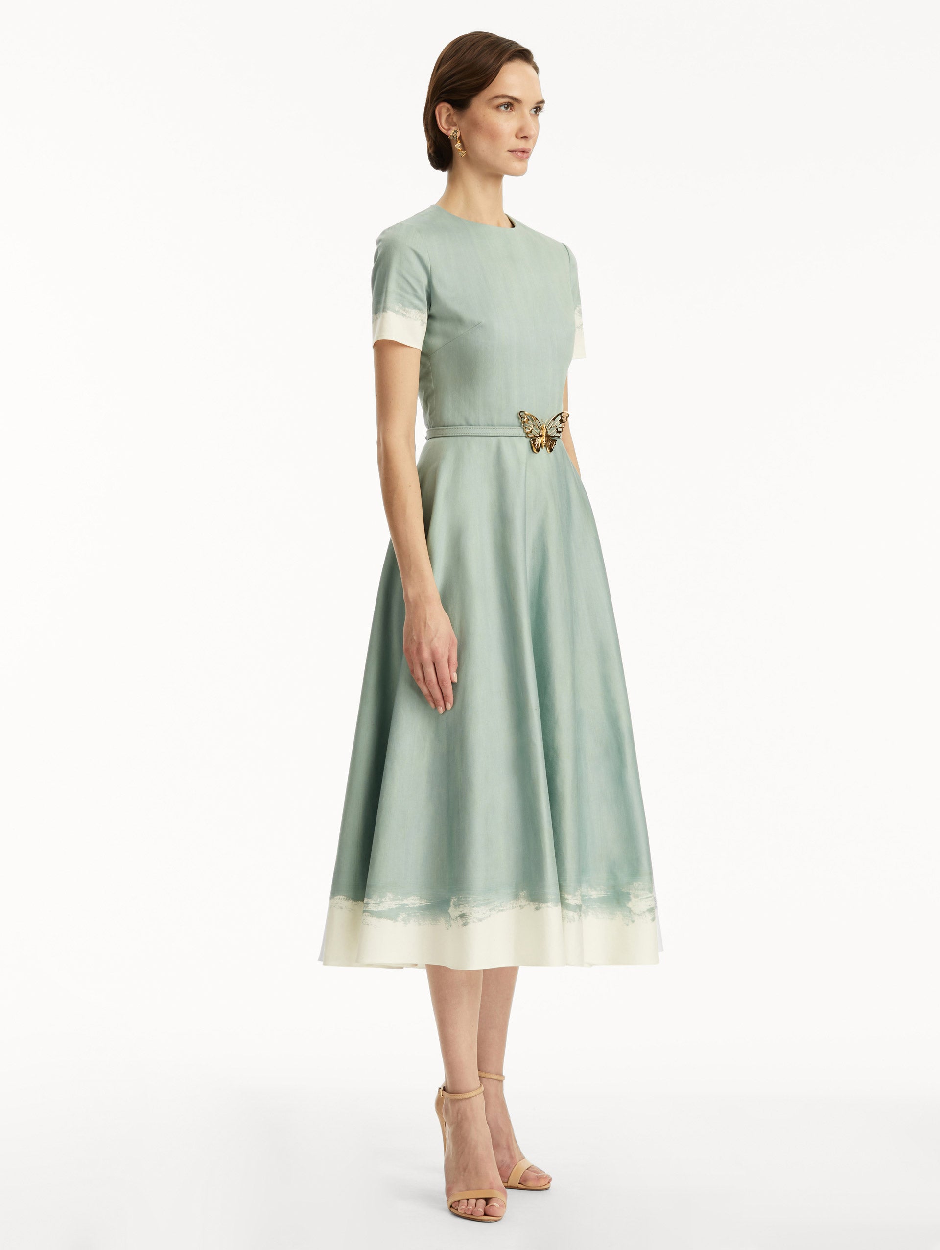 Butterfly Belt Cotton Poplin Dress for Women - Elegant Summer Floral Dress with Adjustable Waist - Perfect for Weddings, Parties & Casual Outings