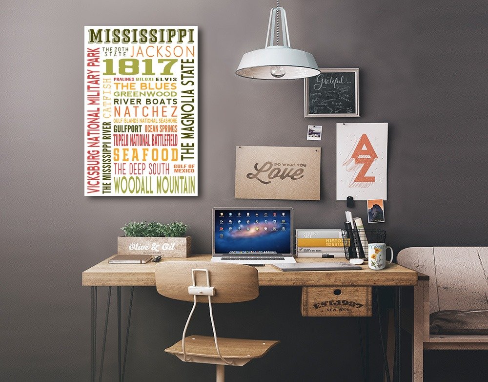 Lantern Press Mississippi Typography Wall Art - 12x18 Wrapped Canvas Print for Home & Office Decor - Perfect for Living Room, Bedroom or Gift