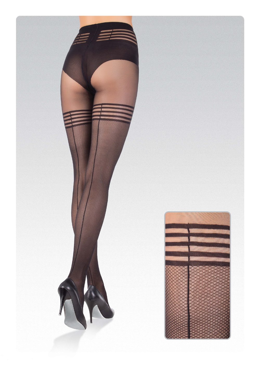 Conte Semi-Opaque Pantyhose with Imitation Mesh Stockings & Back Seam - 25 Denier Women's Tights for Work, Party & Everyday Wear