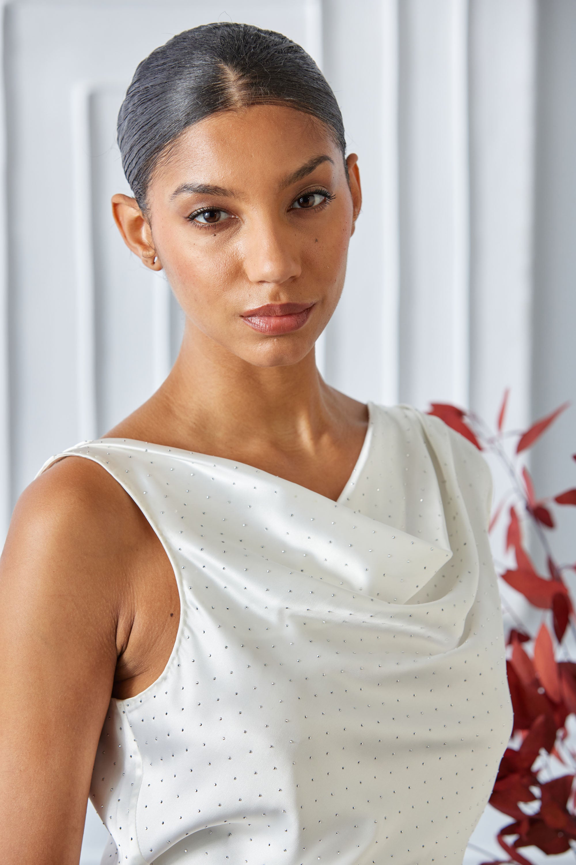 Elegant Satin Crystal Cowl Neck Blouse for Women - Perfect for Evening Parties, Date Nights & Special Occasions