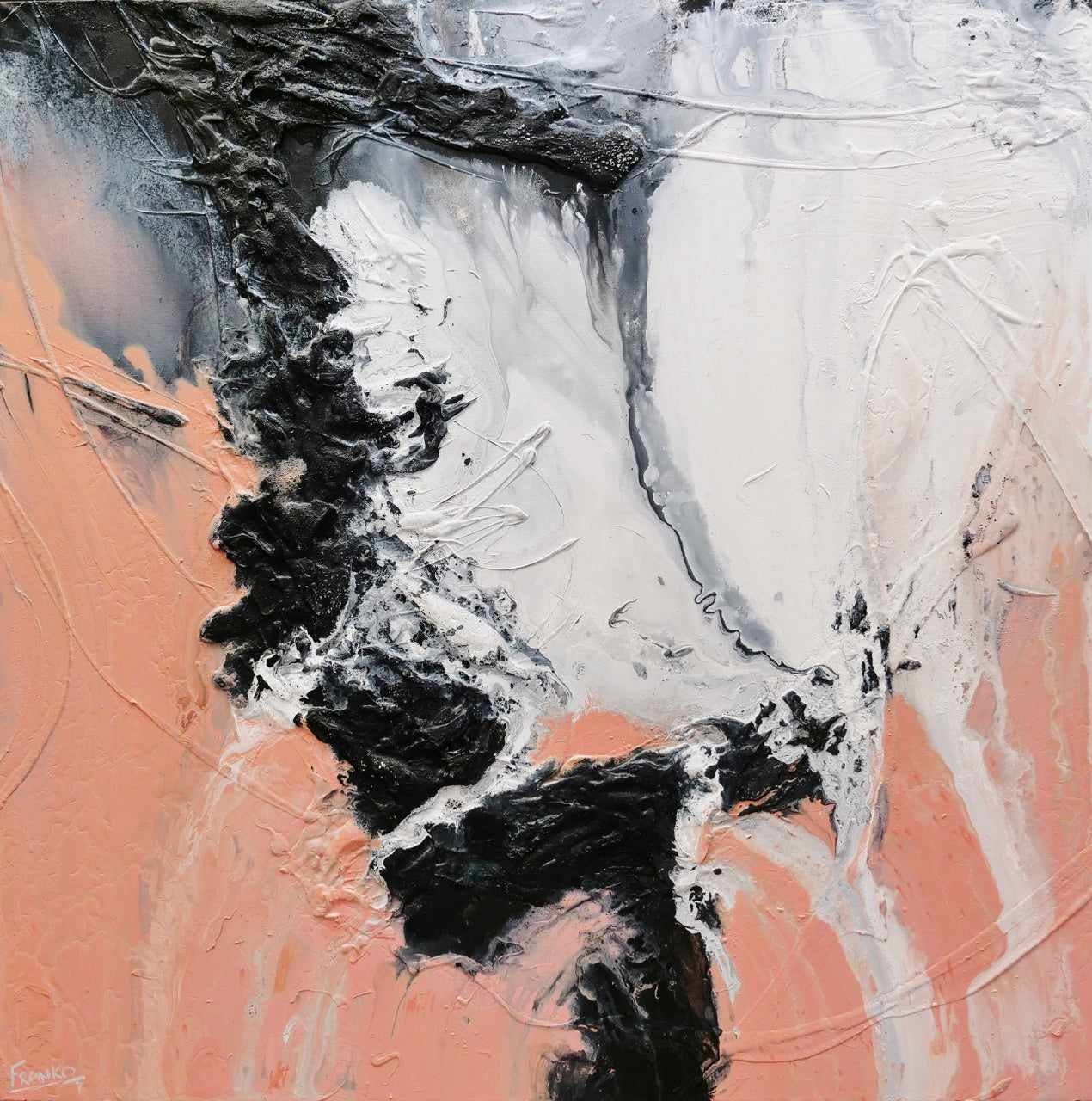 Luminous Ice 120x120cm Pink & White Textured Abstract Canvas Wall Art - Perfect for Modern Living Room, Bedroom & Office Decor