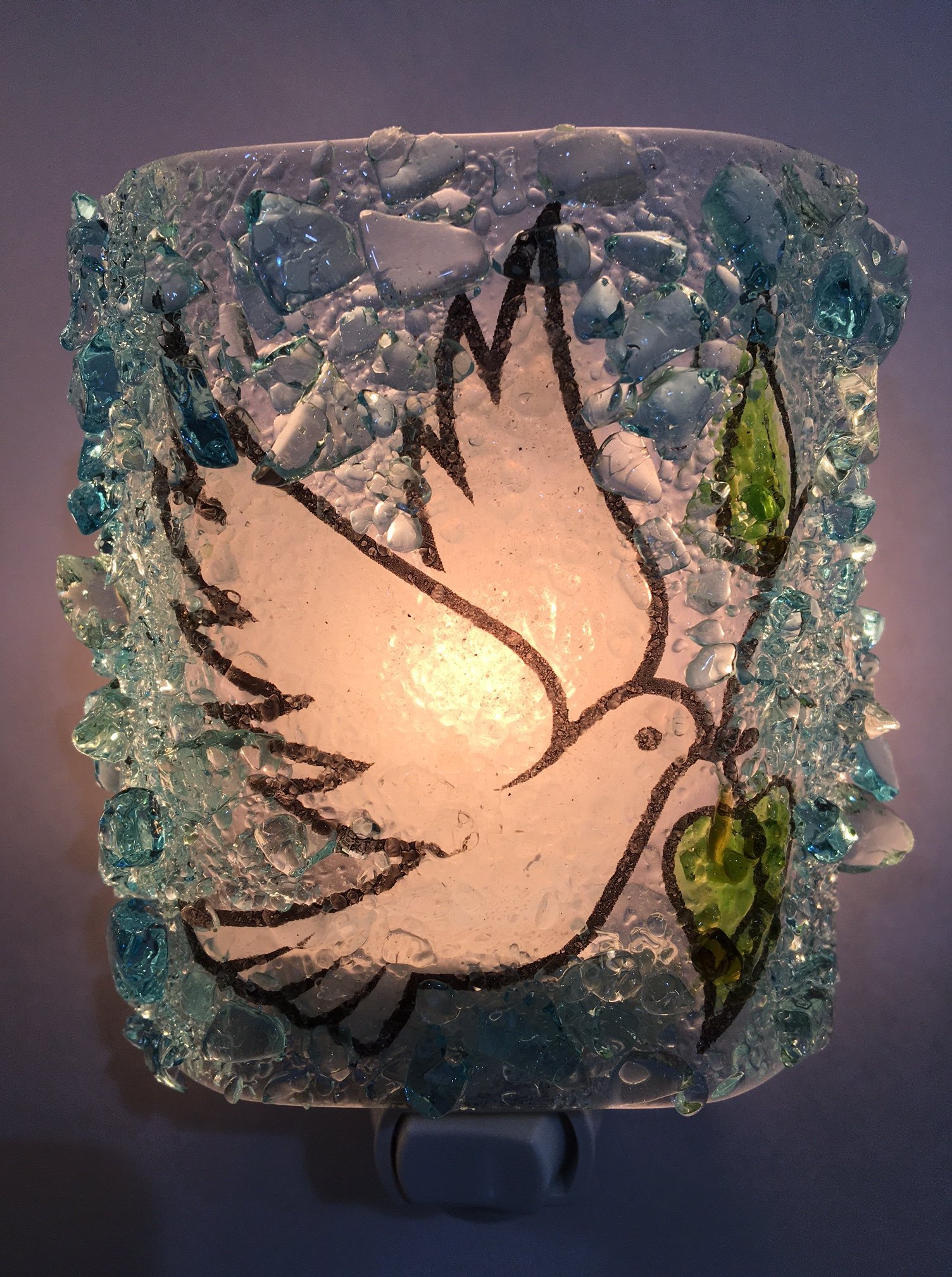 Reborn Glass Dove of Peace Recycled Glass Night Light - Eco-Friendly Bedroom Decor for Kids, Nursery, or Meditation Room - Perfect for Relaxation & Sleep Aid