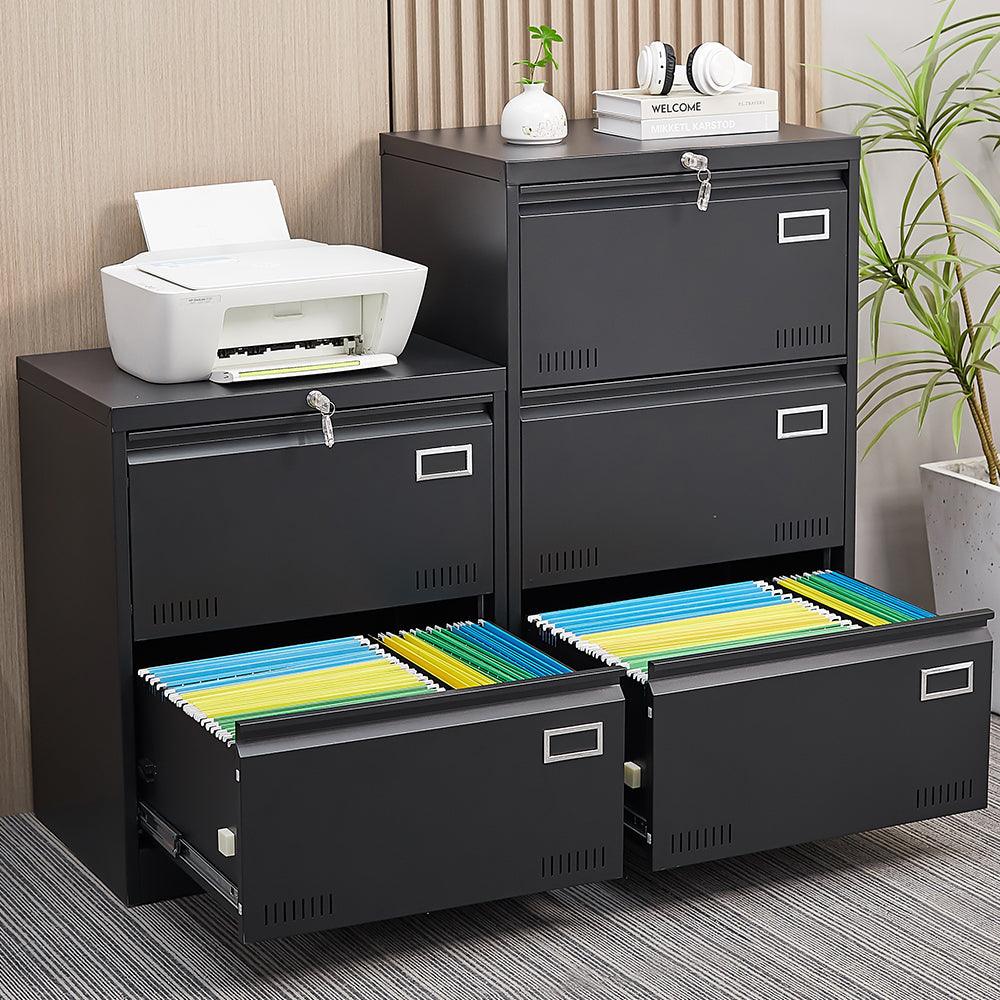 2-Drawer Black Metal Lateral File Cabinet with Lock - Office Vertical Storage for Home, Legal, Letter & A4 Documents - Secure Locking File Cabinet for Office, Study or Workspace (Assembly Required)